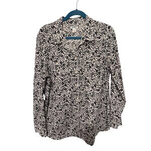 Old Navy Button Up Shirt White Black Floral Pocket Womans XL